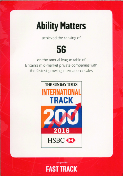 Ability Matters ranks 56 in annual Sunday Times HSBC International Track 200